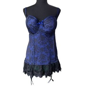 Elegant Blue and Black Lace Shapewear